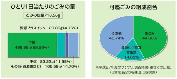 ひとり1日当たりのごみの量のグラフ