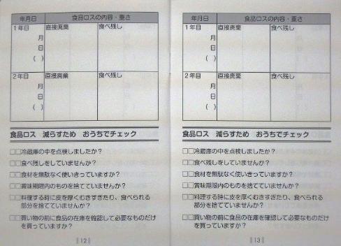 食品ロス削減家計簿手帳内容