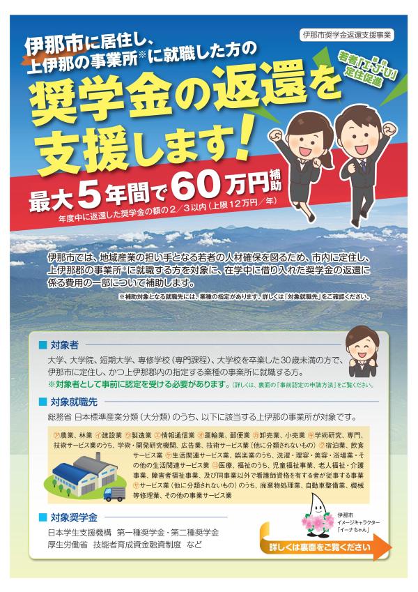 「伊那市奨学金返還支援補助金」詳しくはコチラ